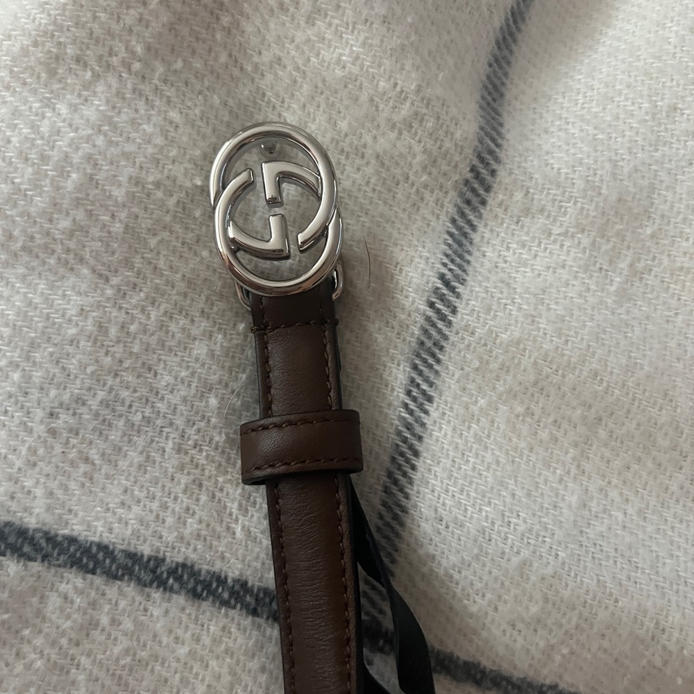 Gucci Brown Leather Womens Skinny Belt Silver Buckle